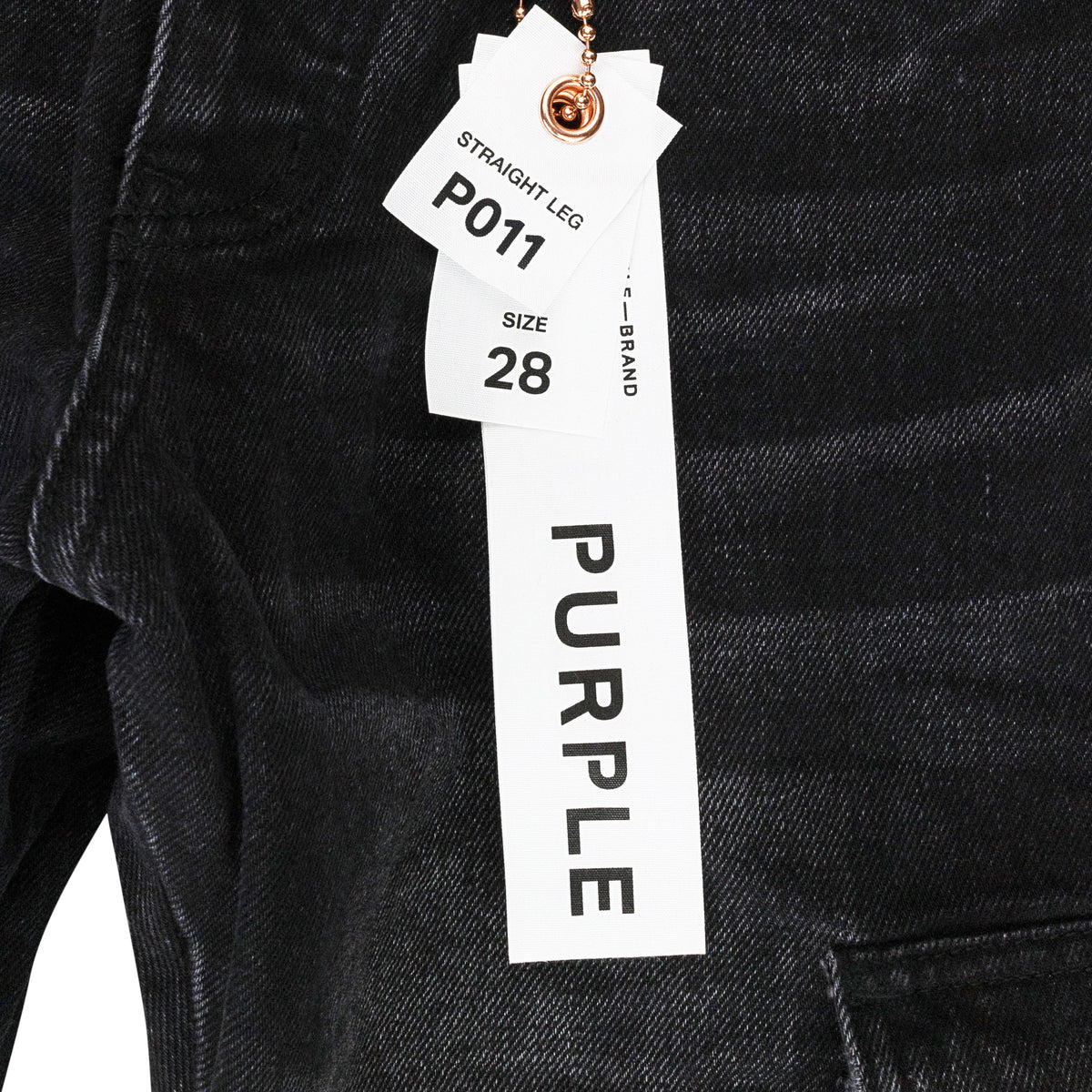 Black P011 Distressed Straight Leg Cargo Jeans