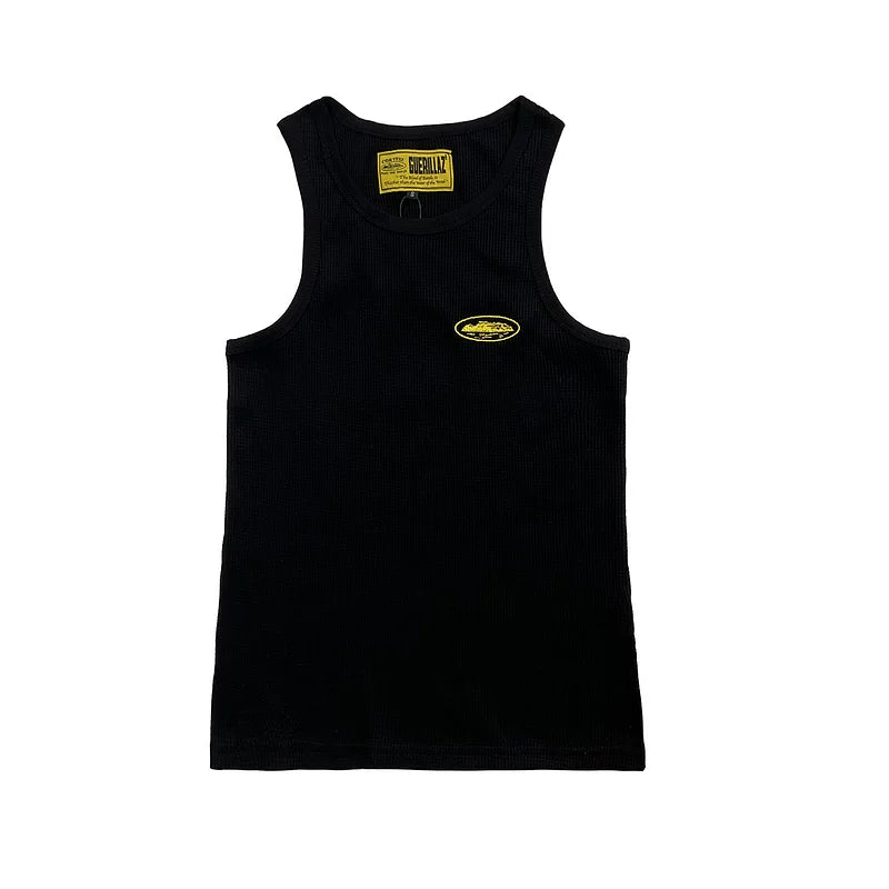 Corteiz Embroidered Logo Tank Top – Black / Yellow